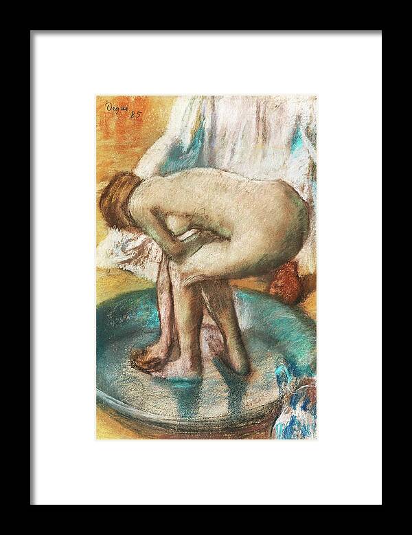 Nude Framed Print featuring the painting Woman Bathing in a Shallow Tub #11 by Edgar Degas
