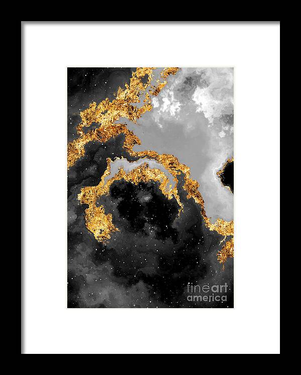 Holyrockarts Framed Print featuring the mixed media 100 Starry Nebulas in Space Black and White Abstract Digital Painting 083 by Holy Rock Design