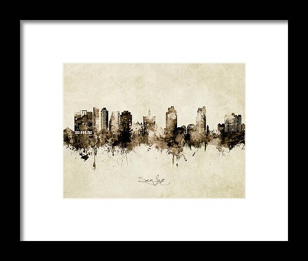 San Jose Framed Print featuring the digital art San Jose California Skyline #11 by Michael Tompsett