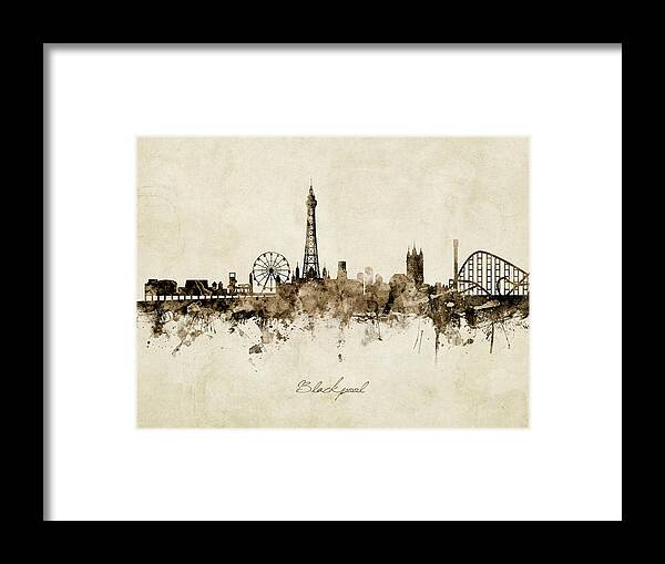 Blackpool Framed Print featuring the digital art Blackpool England Skyline #12 by Michael Tompsett