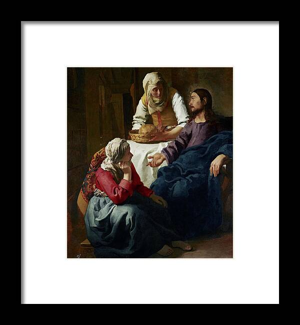 European Artists Framed Print featuring the painting Christ in the House of Martha and Mary #13 by Johannes Vermeer
