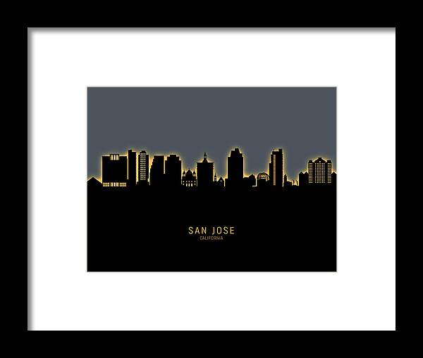San Jose Framed Print featuring the digital art San Jose California Skyline #13 by Michael Tompsett