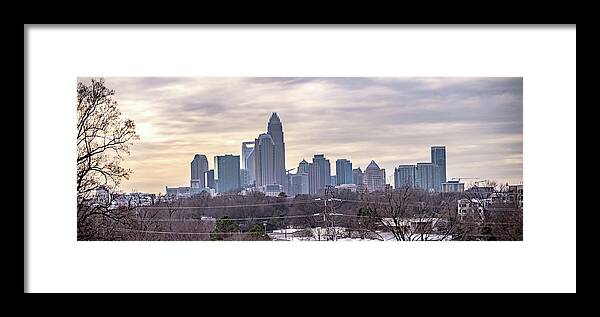 Infrastructure Framed Print featuring the photograph Sunset And Overcast Over Charlotte Nc Cityscape #14 by Alex Grichenko