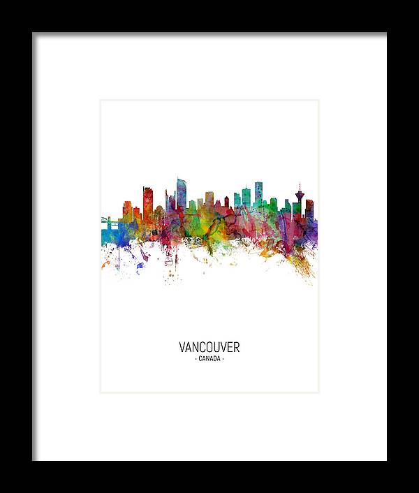 Vancouver Framed Print featuring the digital art Vancouver Canada Skyline #14 by Michael Tompsett