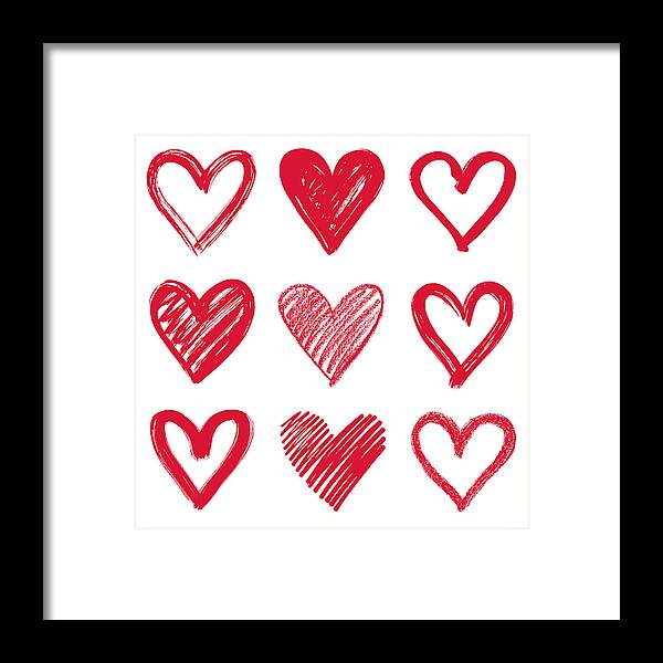 Icon Set Framed Print featuring the drawing Hearts #15 by Ulimi