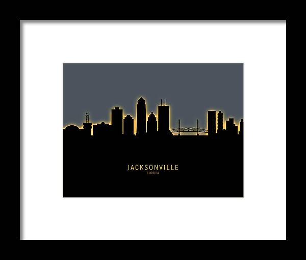 Jacksonville Framed Print featuring the digital art Jacksonville Florida Skyline #15 by Michael Tompsett