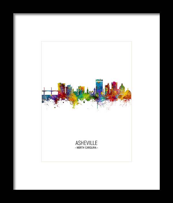 Asheville Framed Print featuring the digital art Asheville North Carolina Skyline #18 by Michael Tompsett