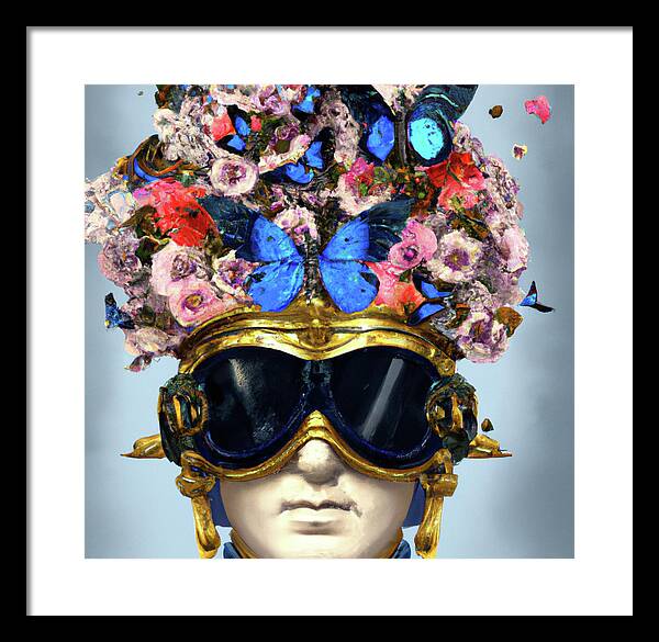 Steampunk Art Framed Print featuring the painting Steampunk Woman with Floral Top Hat, Goggles Portrait 04 Print #18 by Ricki Mountain
