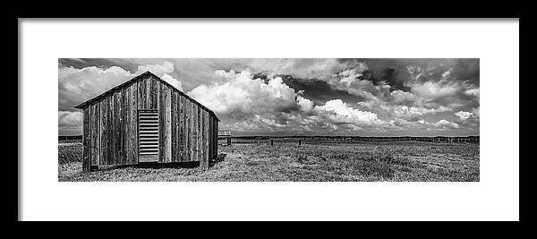 B&w Framed Print featuring the photograph 1870's Novillo Line Camp At Padre Island National Seashore by Mike Schaffner