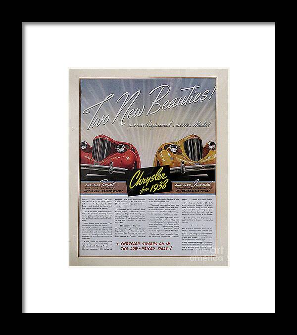 Poster Framed Print featuring the digital art 1938 Chrysler Advertisement Poster by Charles Robinson