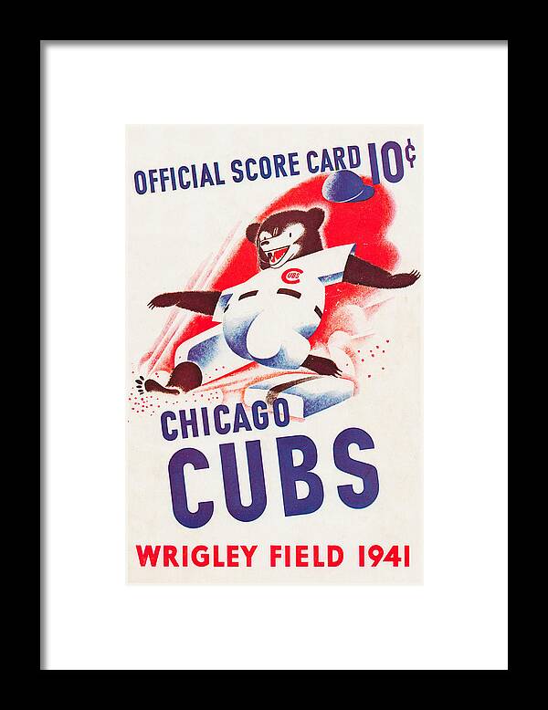 Chicago Framed Print featuring the mixed media 1941 Chicago Cubs Score Card by Row One Brand