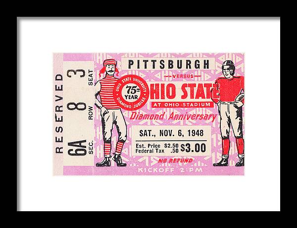 Osu Framed Print featuring the mixed media 1948 Pittsburgh vs. Ohio State by Row One Brand