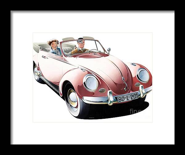 1950s Framed Print featuring the painting 1950s Volkswagen Beetle Convertible advertisement by Bernd Reuters