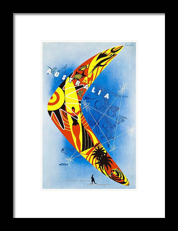 Australia Framed Print featuring the digital art 1957 AUSTRALIA Boomerang Aboriginal Art Poster by Retro Graphics