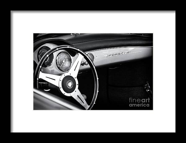 Porsche Framed Print featuring the photograph 1958 Porsche Speedster Interior Monochrome by Tim Gainey