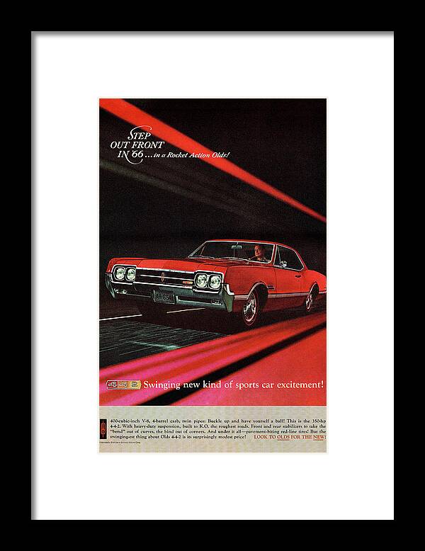 Olds Framed Print featuring the digital art 1966 Oldsmobile Cutlass 442 by Digital Repro Depot