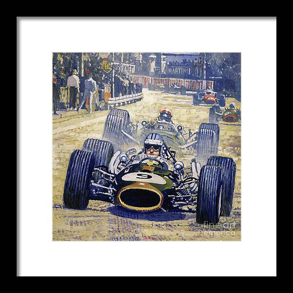 Shevchukart Framed Print featuring the painting 1967 Monaco GP Brabham BT20 #9 Denis Hulme Winner by Yuriy Shevchuk