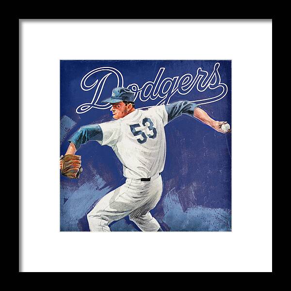 La Dodgers Framed Print featuring the mixed media 1968 Los Angeles Dodgers Remix Art by Row One Brand