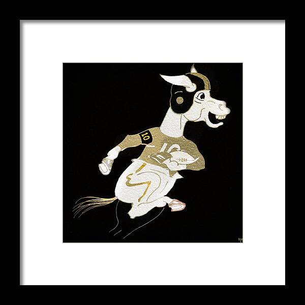 1970 Framed Print featuring the mixed media 1970 Army Football Cartoon Mule Art by Row One Brand