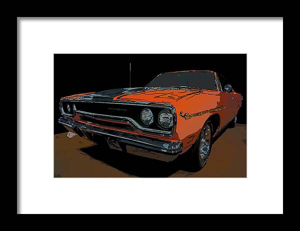 1970 Plymouth Roadrunner 440 Six Pack Framed Print featuring the drawing 1970 Plymouth Roadrunner 440 six pack digital drawing by Flees Photos