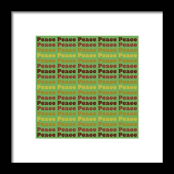 Peace Framed Print featuring the digital art 1970s Peace Earthtones on Avocado Green by David Smith