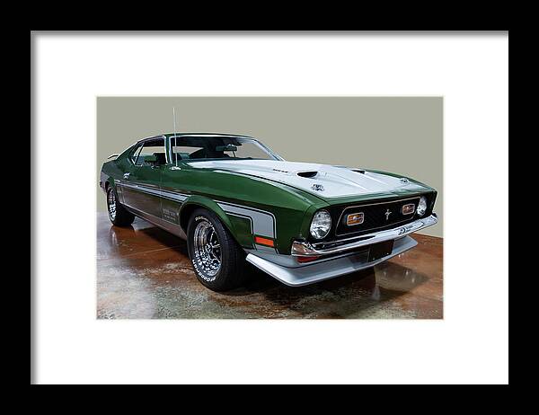 1971 Ford Mustang Boss 351 Framed Print featuring the photograph 1971 Ford Mustang Boss 351 dk green by Flees Photos