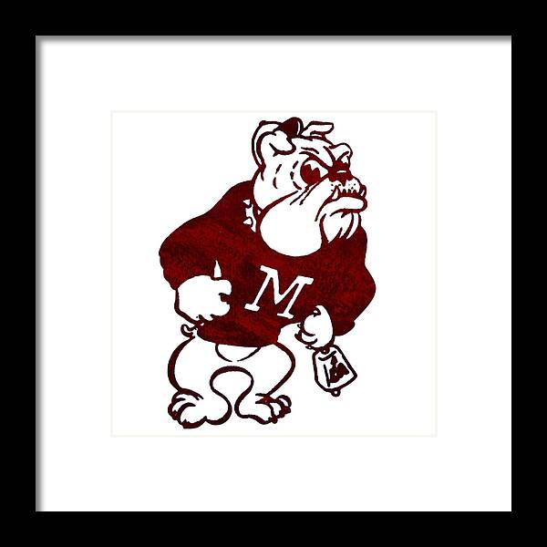 Mississippi Framed Print featuring the mixed media 1973 Mississippi State Bulldog by Row One Brand