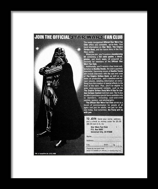 Star Wars Framed Print featuring the photograph 1980 Star Wars Fan Cub ad by David Lee Thompson