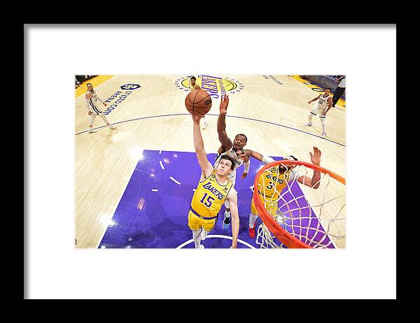 Austin Reaves Framed Print featuring the photograph 2023 NBA Playoffs - Memphis Grizzlies v Los Angeles Lakers by Andrew D. Bernstein