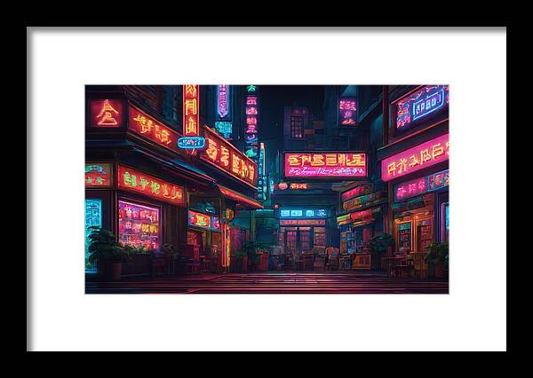 Pixel Framed Print featuring the digital art A Night Cityscape #2 by Quik Digicon Art Club