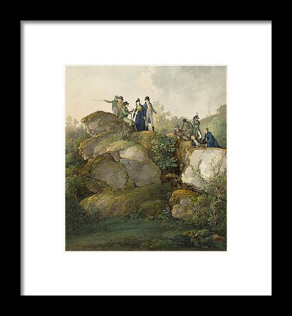 Johann Georg Von Dillis Framed Print featuring the drawing A Royal Party Admiring the Sunset atop the Hesselberg Mountain by Johann Georg von Dillis
