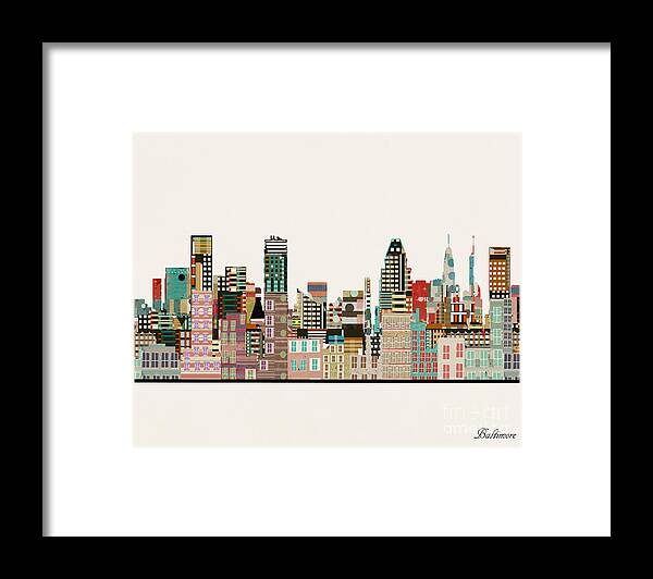 Baltimore Framed Print featuring the painting Baltimore Skyline #2 by Bri Buckley