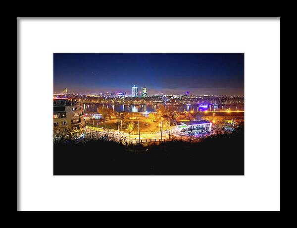 Belgrade Framed Print featuring the photograph Beograd skyscrapers and Sava river evening view #2 by Brch Photography