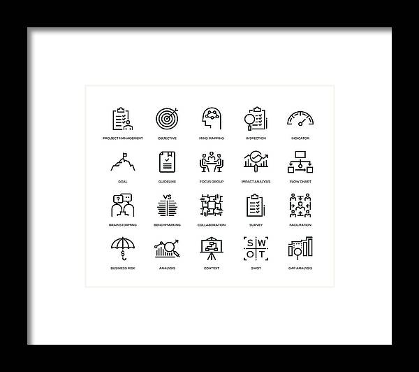 Project Management Framed Print featuring the drawing Business Analysis Icon Set #2 by Enis Aksoy