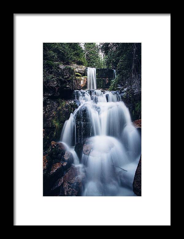 Jizera Mountains Framed Print featuring the photograph Cascade of two large waterfalls on the small river Jedlova by Vaclav Sonnek