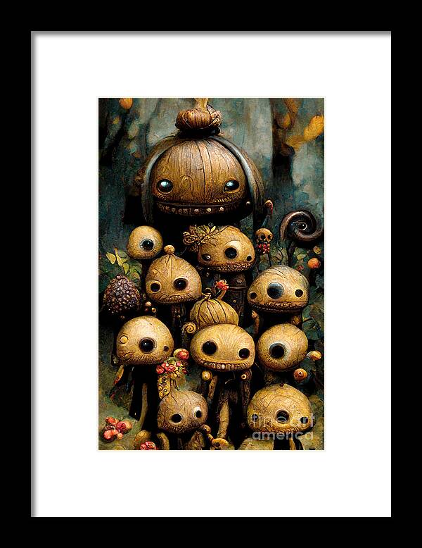 Chestnut Man Framed Print featuring the digital art Chestnut manikins and acorn monsters #2 by Sabantha