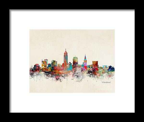 Cleveland Framed Print featuring the painting Cleveland Ohio Skyline #3 by Bri Buckley
