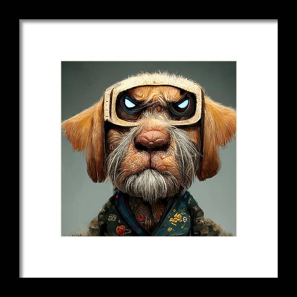 Cool Cartoon Old Warrior As A Dog  Realistic 6241641a 1b41 4aa6 B1ec E8a4615e4bed Framed Print featuring the painting Cool Cartoon Old Warrior As A Dog  Realistic 6241641a 1b41 4aa6 B1ec E8a4615e4bed #2 by MotionAge Designs