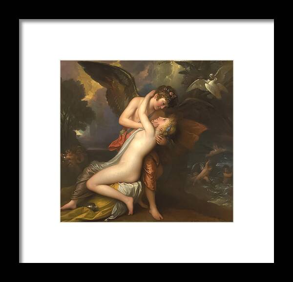Benjamin West Framed Print featuring the painting Cupid and Psyche by Benjamin West by Mango Art