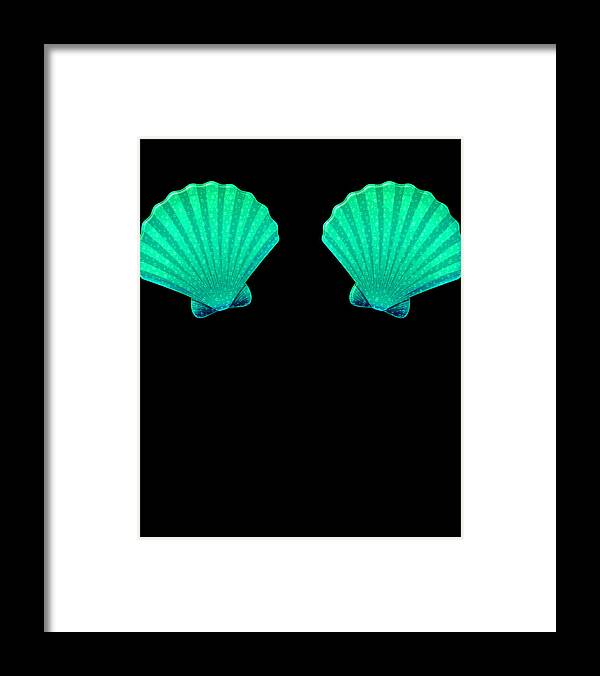 Funny Mermaid Shell Bra Top design Festival Seashell Party #2 Framed Print