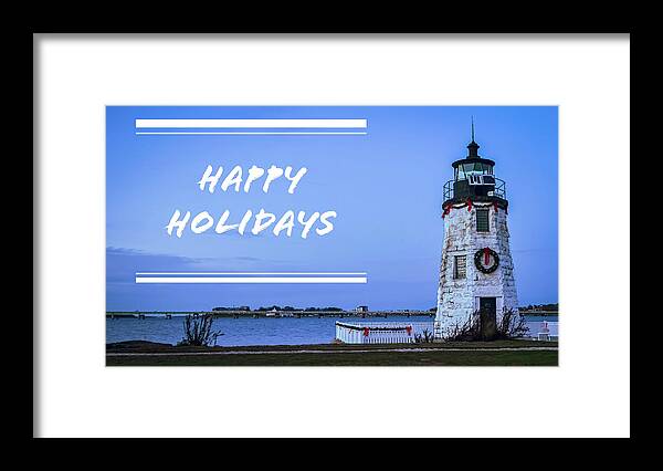 Happy Holidays From Goat Island Lighthouse Framed Print featuring the photograph Happy Holidays from Goat Island Lighthouse by Christina McGoran