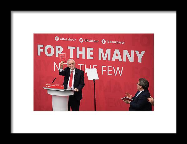 Democracy Framed Print featuring the photograph Jeremy Corbyn Launches The Labour Party Election Manifesto by Leon Neal