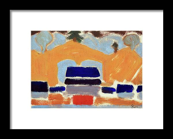 Abstract Framed Print featuring the painting Landscape with Houses #2 by Arthur Dove