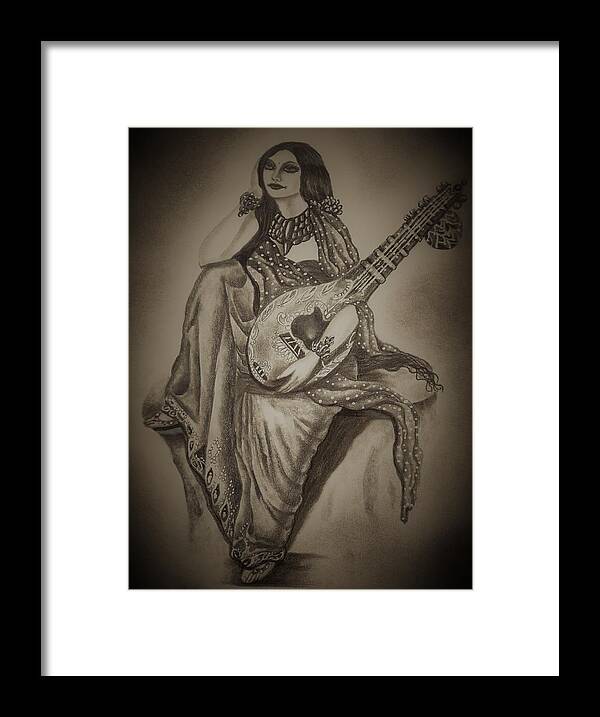 Apsara Framed Print featuring the drawing Lost in thoughts by Tara Krishna