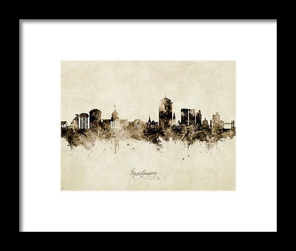 Montgomery Framed Print featuring the digital art Montgomery Alabama Skyline #2 by Michael Tompsett
