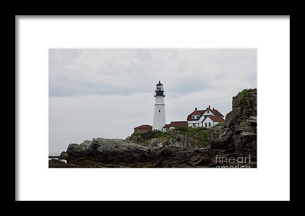 Framed Print featuring the pyrography Portland Headlight #3 by Annamaria Frost