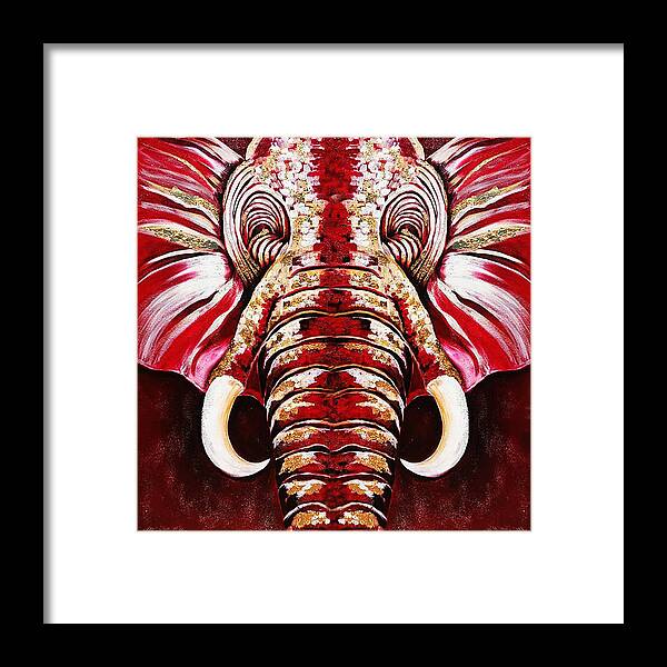 Dst Crimson And Cream Elephants Framed Print featuring the painting Proud Soror #2 by Femme Blaicasso