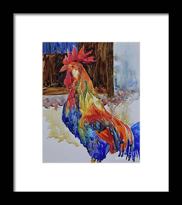  Framed Print featuring the painting Rooster by Jyotika Shroff