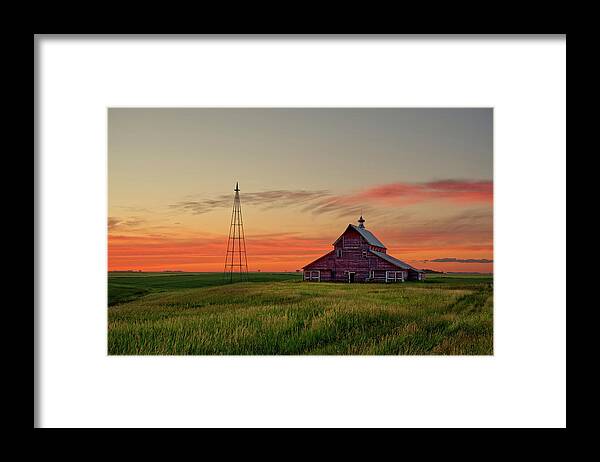 Barn Framed Print featuring the photograph Rustic barn on the prairie in Pierce County ND near Hurricane Lake #1 of 2 by Peter Herman