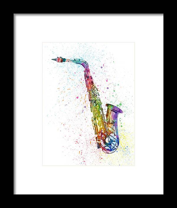 Saxophone Framed Print featuring the digital art Saxophone Abstract Watercolor #2 by Michael Tompsett